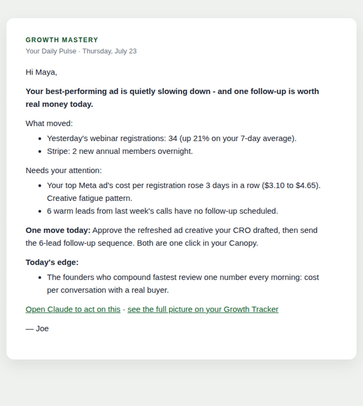 A real Daily Pulse email